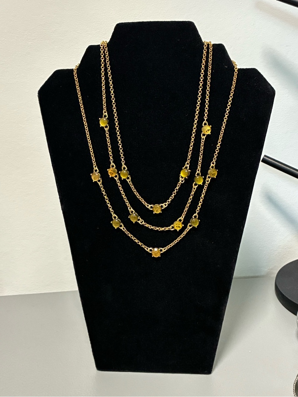 Gold Multi-Strand Necklace with Yellow Gem Accents